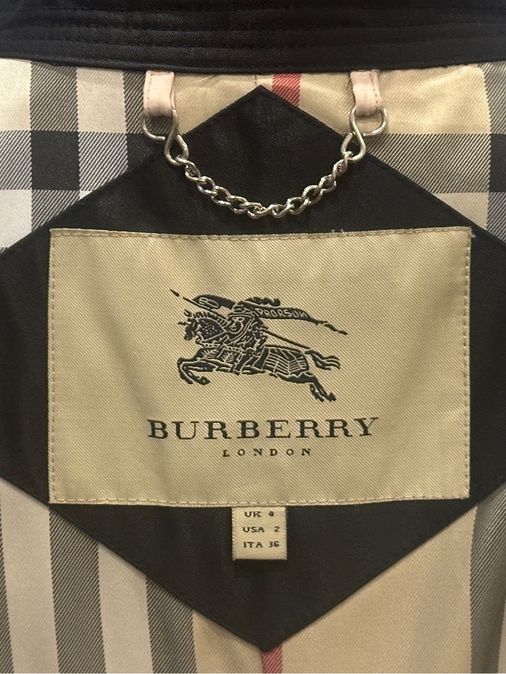 Burberry London Black 100% Cotton Gabardine Trench Coat Made in England Size 2 - Picture 6 of 17